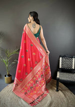 Thumbnail for Joban Fashion Peach Elephant & Floral Motifs Soft Lichi Silk Banarasi Saree - Distacart