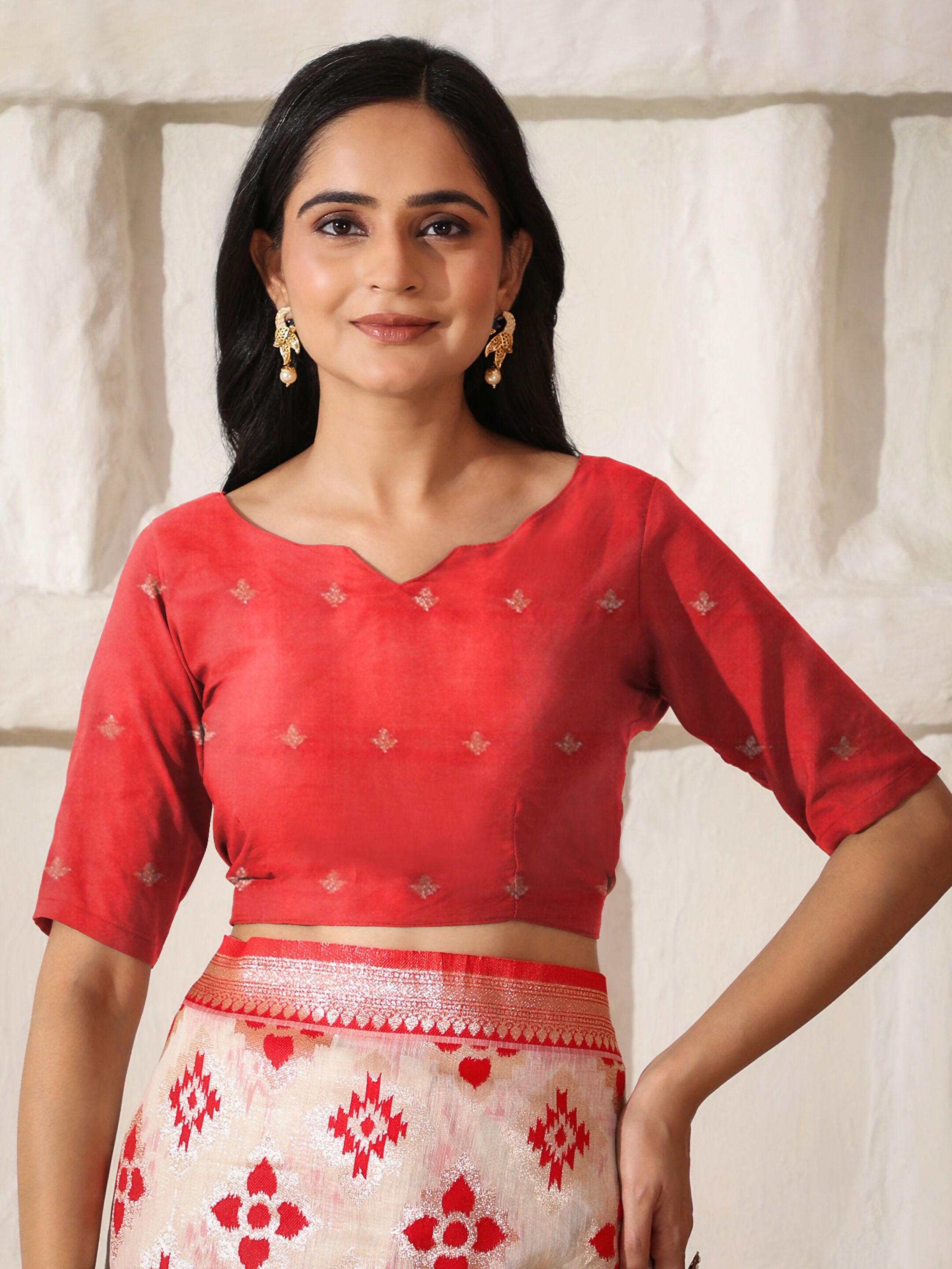 Astita Linen Cotton Red & White Saree