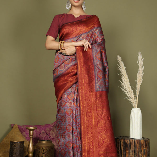 Astita Lichi Silk Grey Saree