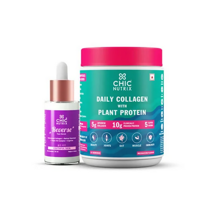 Chicnutrix Korean Wrinkle Reduction Routine Combo - Daily Collagen + Reverse Anti-aging Serum - Distacart