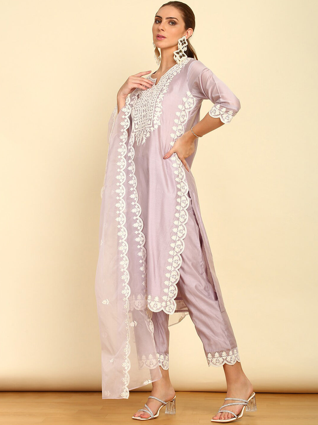 Soch Ethnic Motifs Yoke Design Thread Work Kurta with Trousers & Dupatta - Distacart