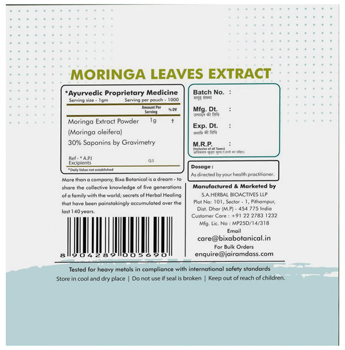 Bixa Botanical Moringa Leaves Extract Powder 30% Saponins