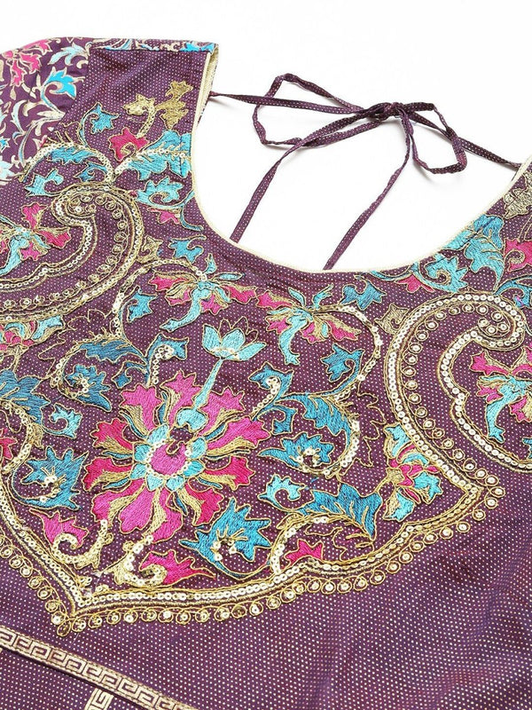 AURELIA Purple & Gold Ethnic Motifs Printed Maxi Dress