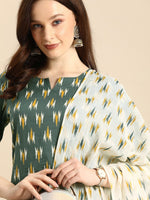 Thumbnail for All About You Women Grey Ikat Printed Pure Cotton Kurta with Trousers & Dupatta - Distacart