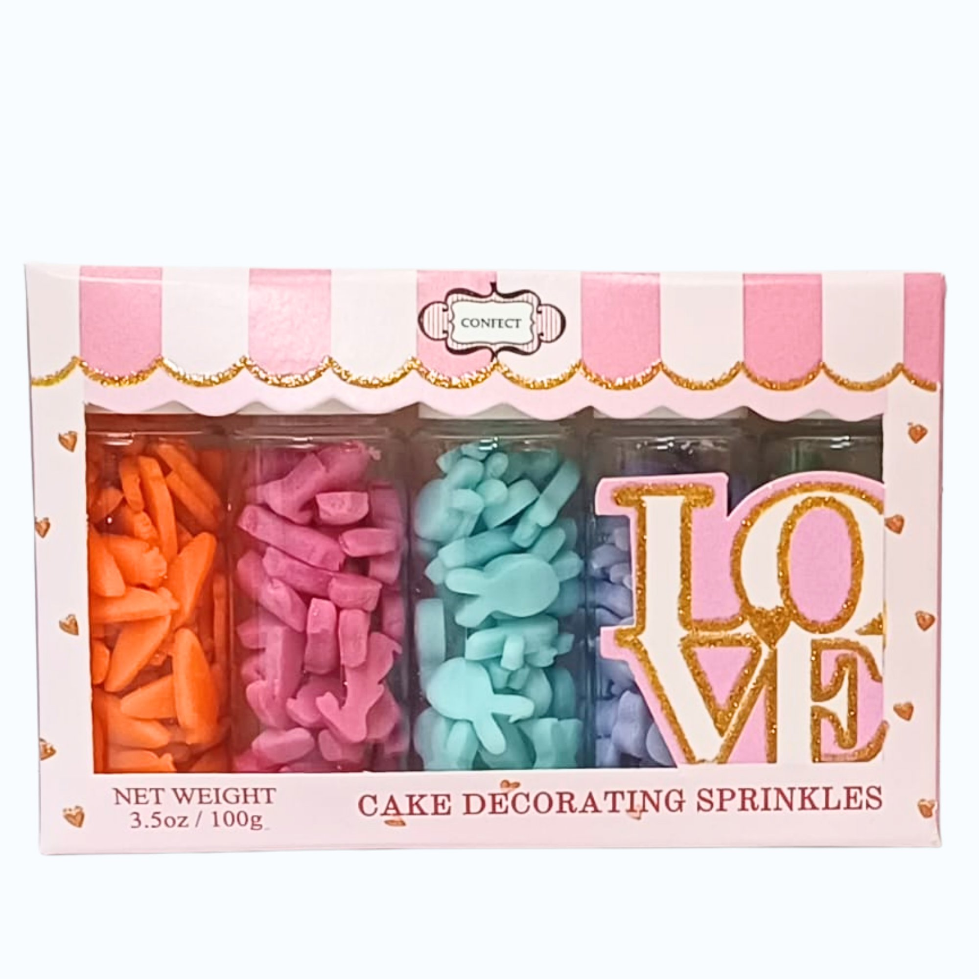 confect bunny sprinkles orange silver and sky blue red sprinkles pack of 5 100gms