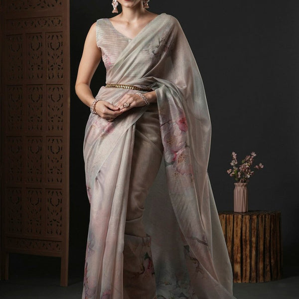 Anouk Floral Printed Organza Saree - Distacart
