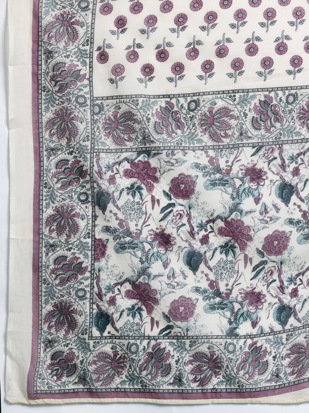 Indo Era Floral Printed Regular Pure Cotton Kurta with Trousers & Dupatta