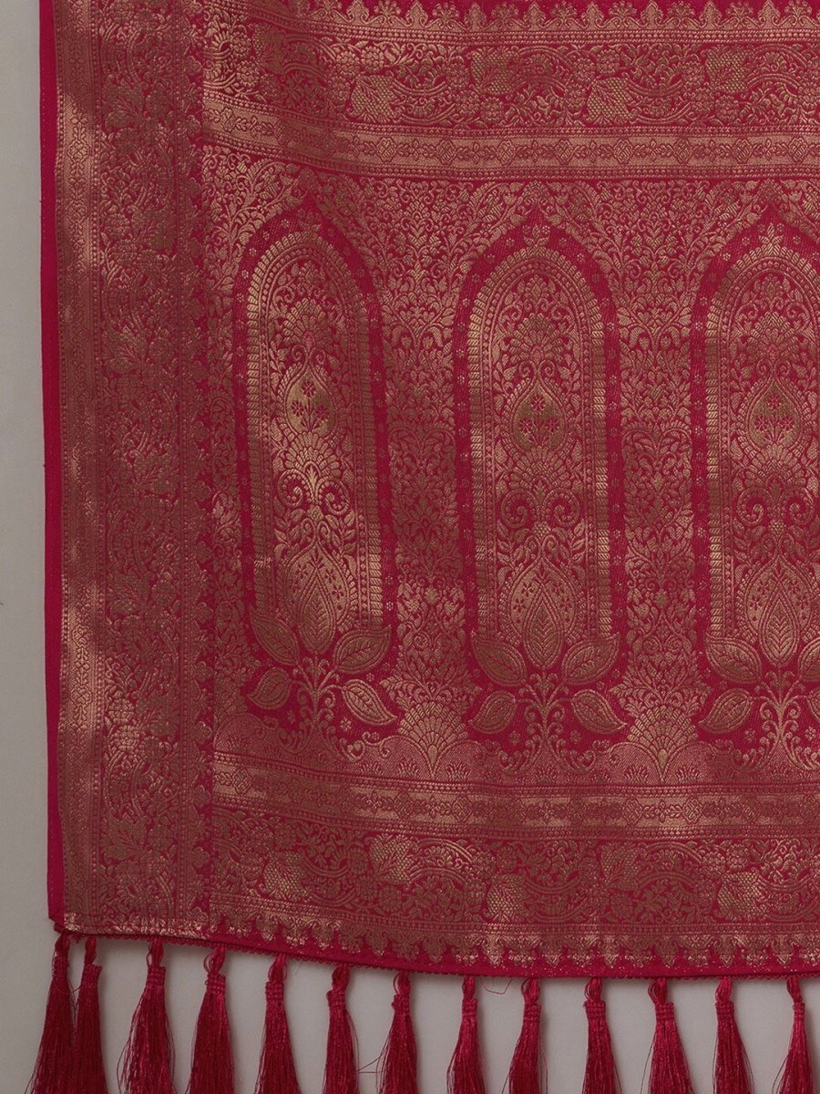 Anouk Pink & Gold-Toned Woven Design Zari Pure Georgette Kanjeevaram Saree - Distacart