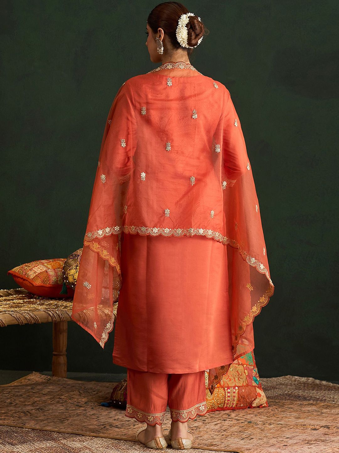Indo Era Women Ethnic Motifs Embroidered Regular Gotta Patti Kurta with Trousers & With Dupatta