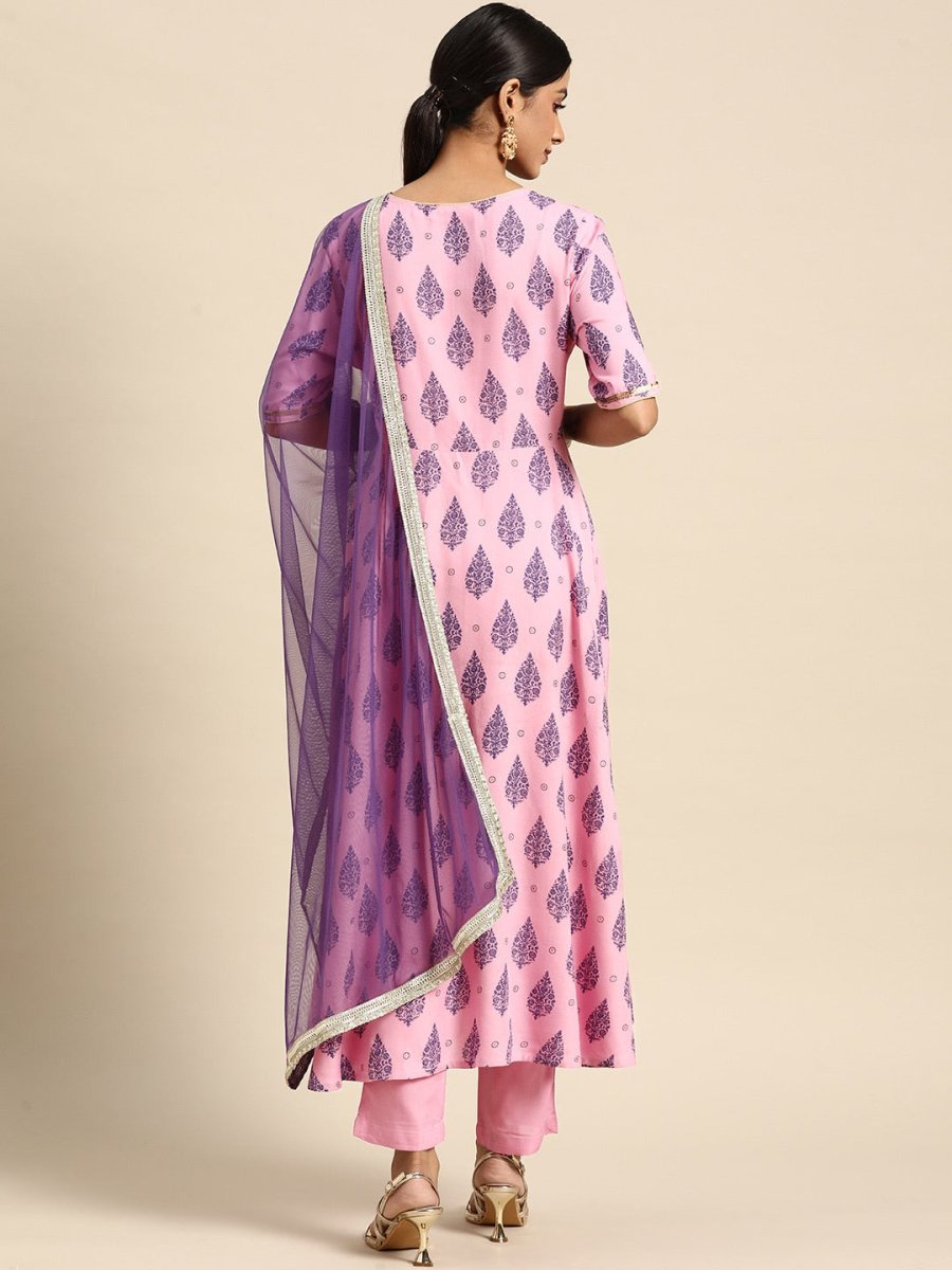 All About You Women Pink Ethnic Motifs Printed Pure Cotton Kurta with Trousers & Dupatta - Distacart