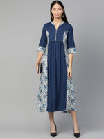 Thumbnail for AURELIA Women Blue Printed Detail Liva Maxi Dress - Distacart