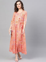 Thumbnail for AURELIA Women Peach-Coloured & Red Printed Maxi Dress