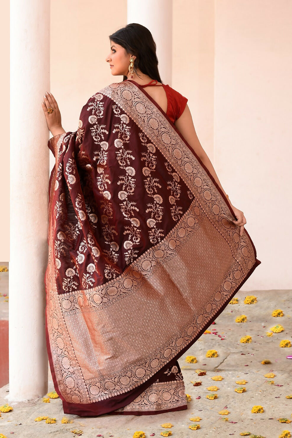 Joban Fashion Coco Brown Banarasi Soft Pure Handloom Banarasi Silk Saree