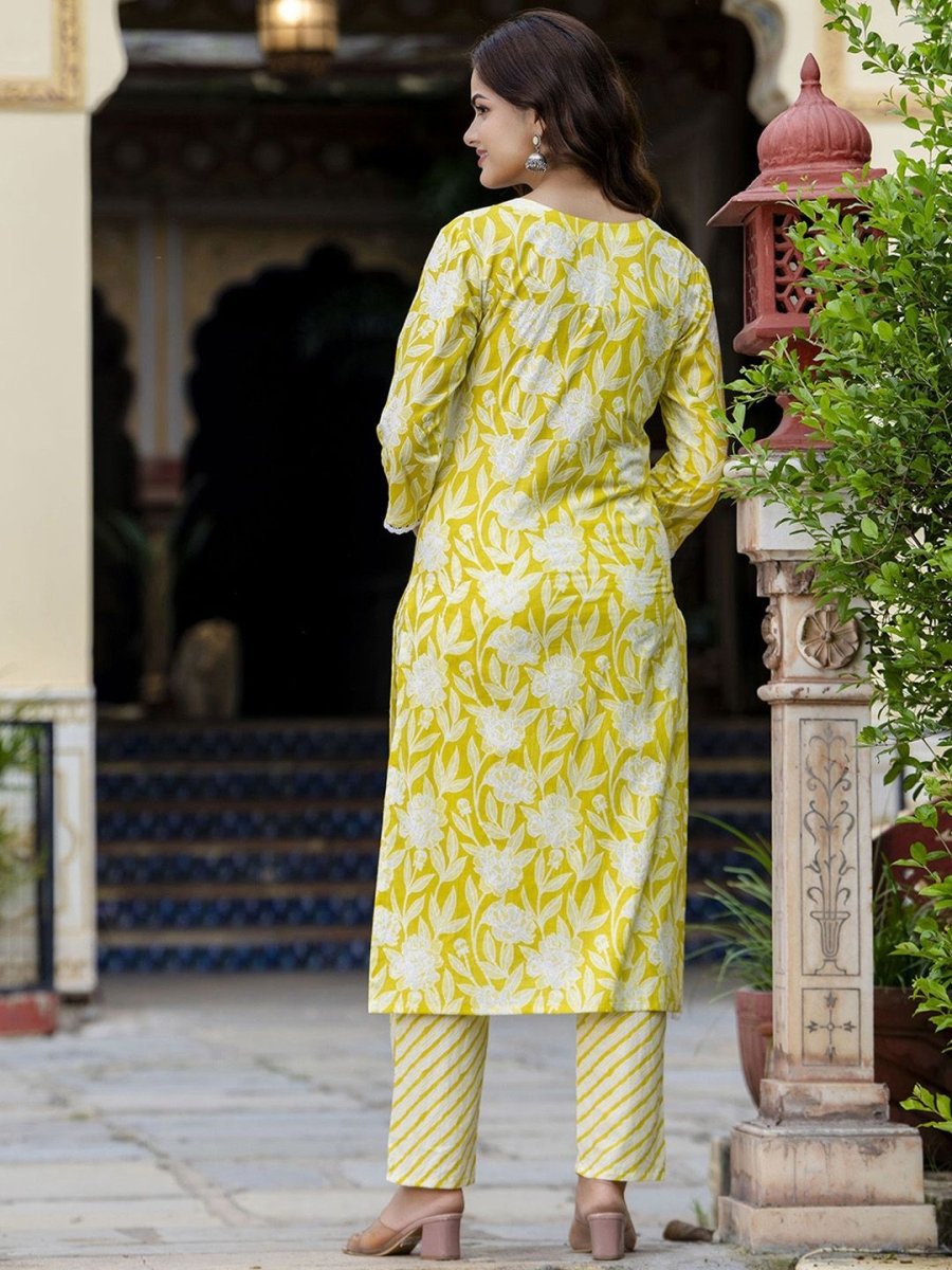 Anouk Floral Embroidered Regular Pure Cotton Straight Kurta with Trouser & Dupatta