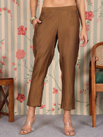 Thumbnail for Ode by House of Pataudi Floral Printed Regular Chanderi Silk Straight Kurta With Trousers - Distacart