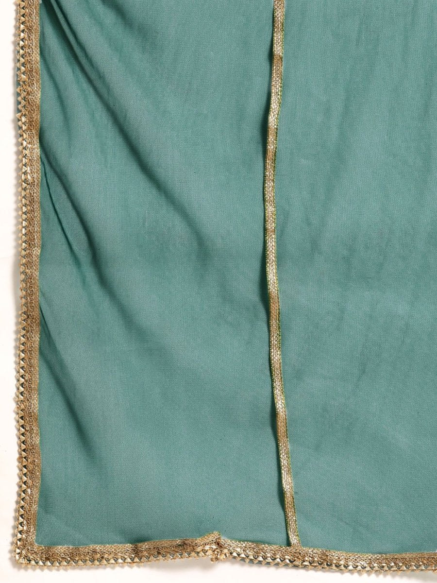 All About You Women Teal Green Solid V-Neck Anarkali Kurta with Trousers & Dupatta - Distacart
