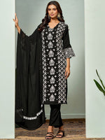 Thumbnail for Sangria Chikankari Embroidered Straight Kurta & Trouser With Dupatta