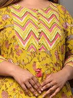 Thumbnail for Swasti Women Plus Size Yellow Floral Printed Regular Sleeves Straight Kurta