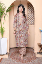 Thumbnail for Miravan Womens Pure Cotton Straight Floral Printed Kurta With Palazzo-Multicolor - Distacart