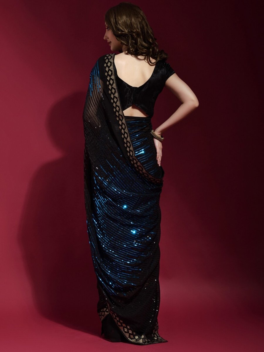 Anouk Black & Blue Embellished Sequinned Pure Georgette Saree - Distacart