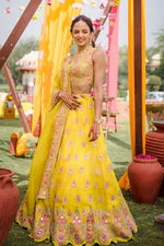Thumbnail for Jyoti Fashion Yellow Thread with Mirror Embroidery Georgette Lehenga Choli with Dupatta - Distacart