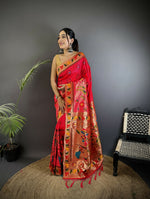 Thumbnail for Joban Fashion Red Paithani Soft Silk Meenakari Saree