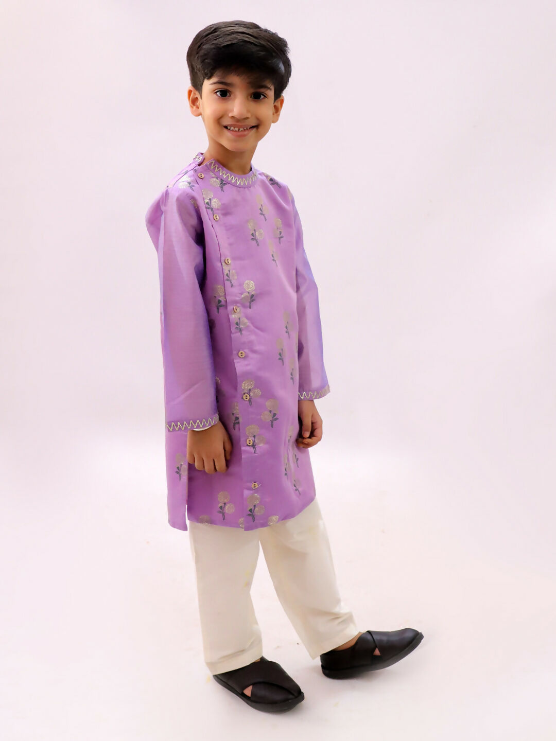 Lil Drama Mishti Purple Kurta Pyjama Set For Boys