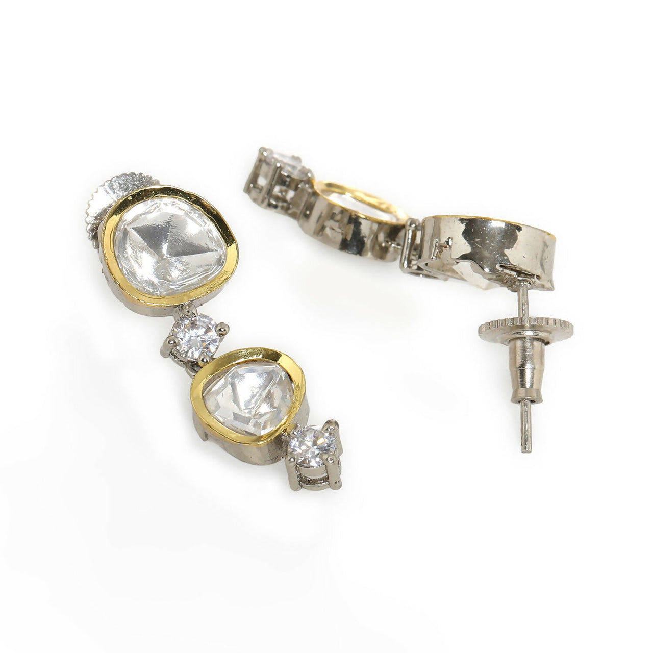 Kundan and Diamond Earrings (Silver) - Ruby Raang - Distacart