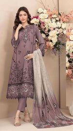 Thumbnail for Anaita Mauve Cambric Cotton Stitched Suit with Embroidery & Sequence Work - Distacart