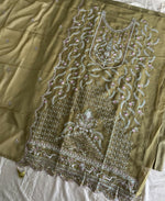 Thumbnail for KC Beautiful Mustard Chiffon Silk Hand Embroidery Suit For Women - Dista