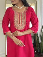 Thumbnail for The52 Rani Gorgeous Embroidered Chanderi Silk Fabric Straight Kurta Pant with Dupatta Set - Distacart