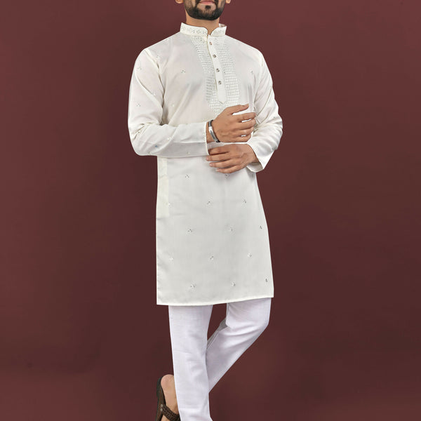 Anaita Beige Embroidered Silk Straight Kurta - Distacart