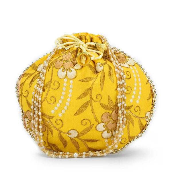 Joban Fashion Embroidered Potli Clutch - Yellow - Dista