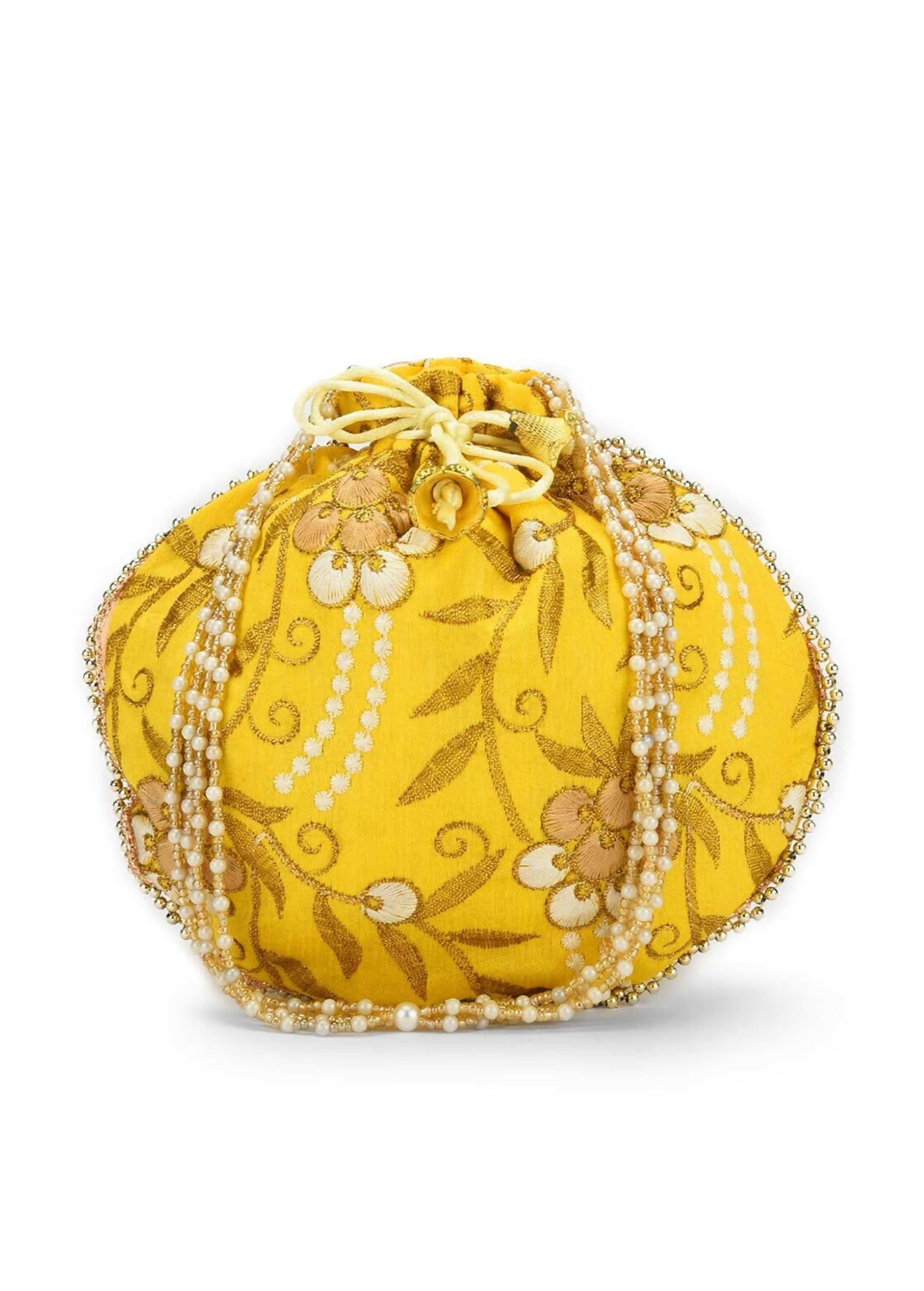 Joban Fashion Embroidered Potli Clutch - Yellow - Dista