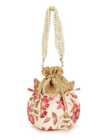 Thumbnail for Joban Fashion Lotus Floral Embroidered Faux Silk Potli - Pink
