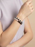 Thumbnail for NVR Unisex Set of 2 Black & White crystal beaded Bracelet - Distacart