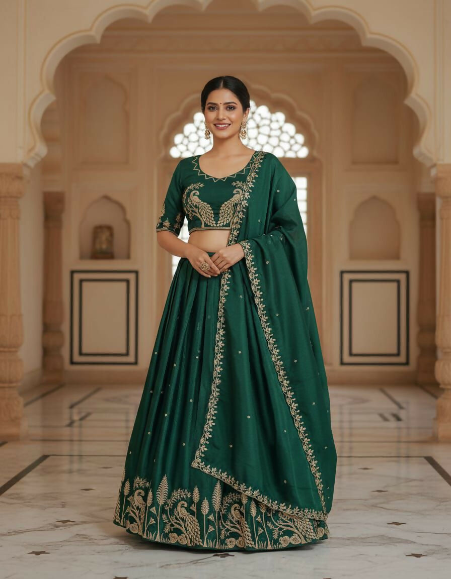 Teeya Creation New Womens Latest Embroidered Designer Lehenga Choli Set - Green - Dista
