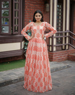 Thumbnail for Aayaa Pure Chanderi Gown With Heavy Digital Print - Multi Color - Distacart
