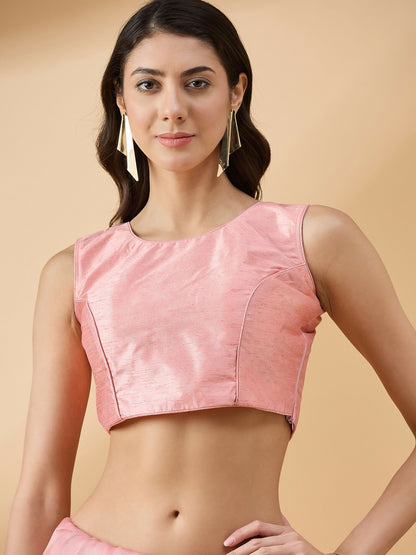 Peach Chiffon Solid Saree with Stitched Blouse & Stone Work Shrug - Dharavi - Distacart