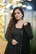 Thumbnail for Aayaa Designer Embroidery Zari Sequins Work Faux Blooming Georgette Suit - Black - Distacart