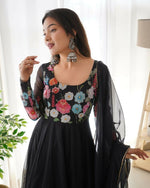 Thumbnail for Joban Fashion Black Kurta Set Organza Sequin Embroidery Work - Distacart