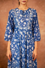 Thumbnail for Joban Fashion Blue Floral Hand Block Printed Cotton Kurta Pant Set - Distacart