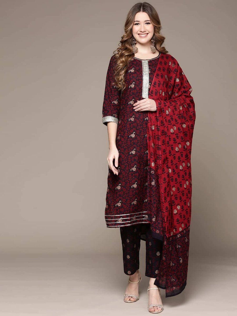 Anubhutee Women's Cotton Regular Black Kurta Set - Distacart