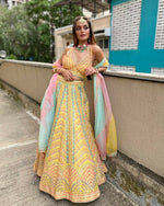 Thumbnail for Jyoti Fashion Yellow Thread Embroidered Heavy Dola Silk Designer Lehenga Choli with Dupatta - Distacart