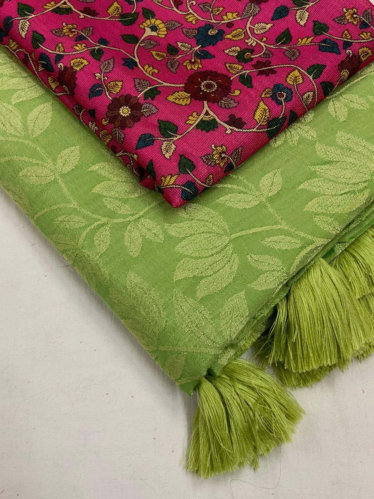 Green Jute Silk Woven Design Saree with Unstitched Blouse - Hiral Fashion - Distacart