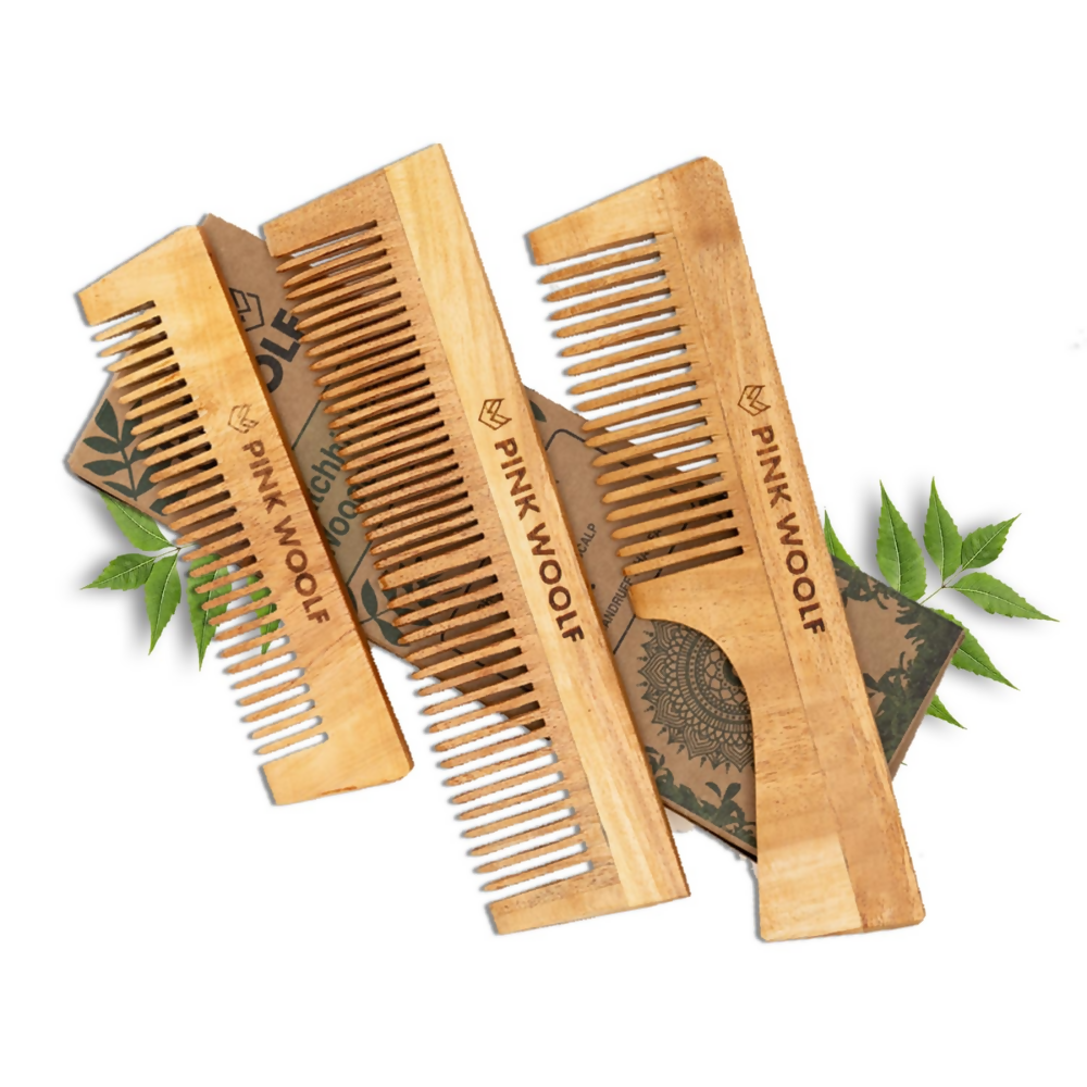 Pink Woolf Neem Wooden Comb for Men - Dista