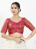 Thumbnail for Joban Fashion Pink Brocade Padded Blouse With Sweetheart Neck Elbow Sleeves
