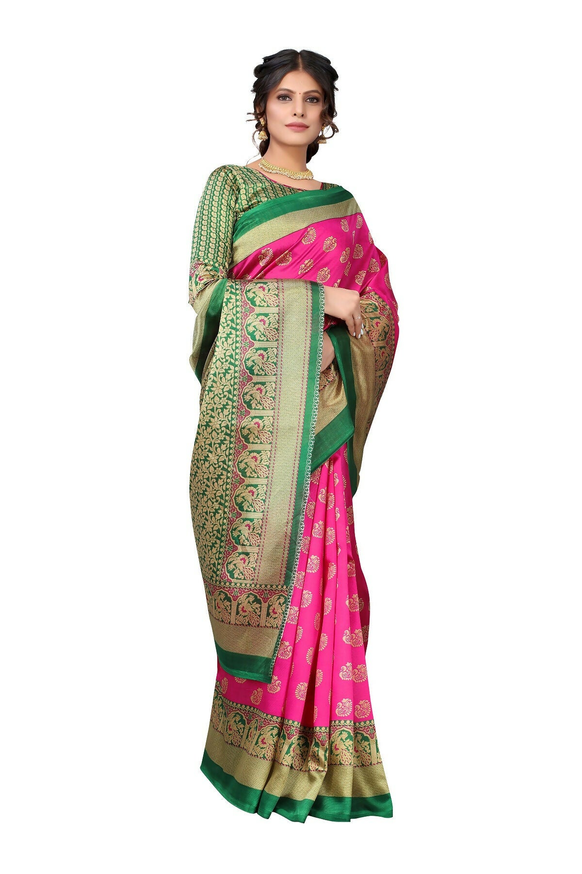 Vamika Pink Printed Art Silk Saree - Distacart