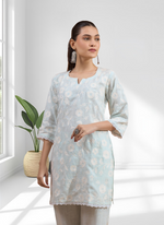 Thumbnail for Joban Fashion Sky Blue Linen Embroidered Readymade Cord Set - Distacart