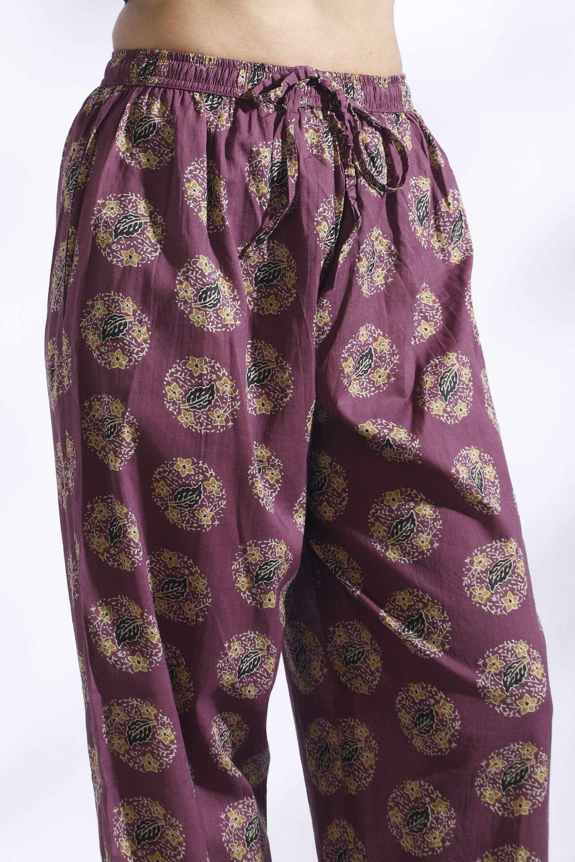 Breathables Wine Butta Print Cotton Kurta & Pants Set - Dista